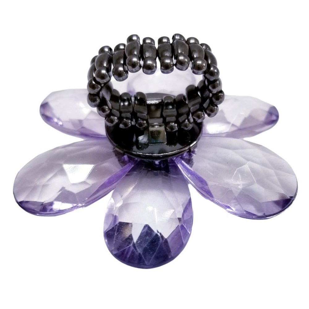 Extra Large Womens Purple Teardrop Crystal Flower Stretch Fashion Cocktail Ring - Picture 11 of 12